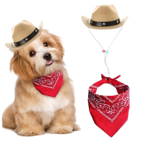 Katzenbekleidungszubehör, Hunde Cowboy Kostüm 2pcs Hund Cowboyhut und Bandana Schal Western Haustier Halloween Kostüme Accessoires für Puppy Kitten Cosplay Party Festival täglich tragen Katzenbekleidungszubehör, Hunde Cowboy Kostüm 2pcs Hund Cowboyhut und Bandana Schal Western Haustier Halloween Kostüme Accessoires für Puppy Kitten Cosplay Party Festival täglich tragen von Liummrcy