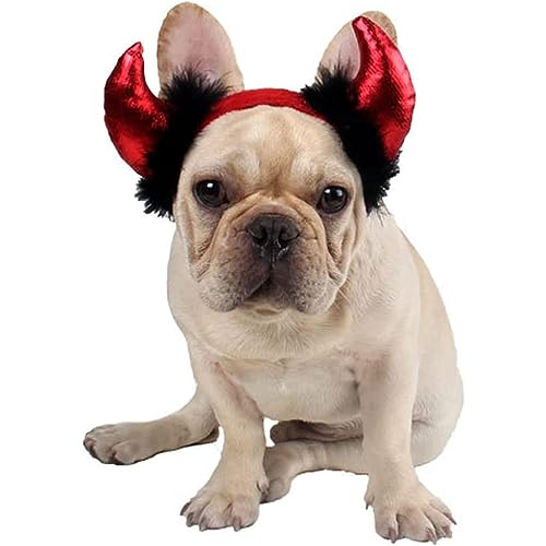 Liummrcy Halloween Deko,Hunde Halloween Kostüme, Halloween Haustier Kostüm Hund Teufel Horn Stirnband Katze Katze Accessoires für Katze und kleine Hund, verstellbar, rot von Liummrcy