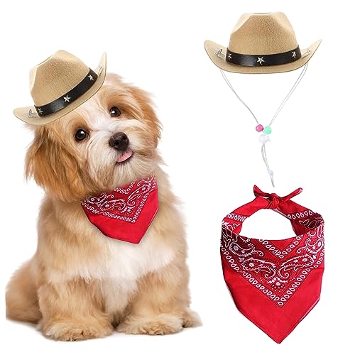 Liummrcy Hunde Cowboy Kostüm 2PCS Hund Cowboyhut und Bandana Schal Western Haustier Halloween Kostüme Accessoires für Welpen Kätzchen Cosplay Party Festival täglich tragen, Hundehut Liummrcy Hunde Cowboy Kostüm 2PCS Hund Cowboyhut und Bandana Schal Western Haustier Halloween Kostüme Accessoires für Welpen Kätzchen Cosplay Party Festival täglich tragen, Hundehut von Liummrcy