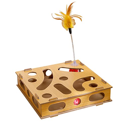 Liuyoyo Katzenspielzeug-Puzzlebox, Katzenpuzzle-Spielzeugbox, Katzenspielbox, Katzenspielzeug, Krallenschleifen, Interaktive, Interessante Katzenspielbox mit Katzen-Teasing-Stick und Glockenball von Liuyoyo
