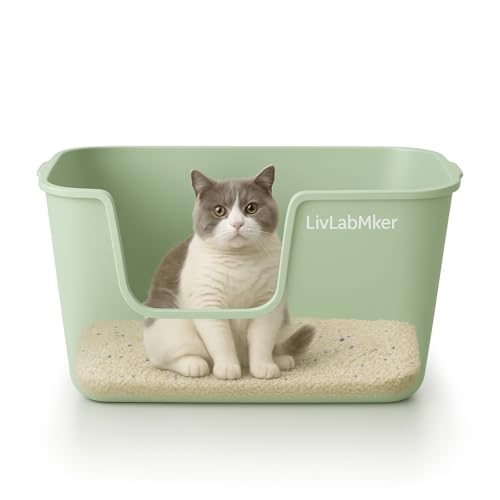 LivLab Mker Extra große Katzentoilette mit hohen Seiten, spritzwassergeschütztes Design für Großkatzen & Mehrkatzenhäuser, 62,5 x 42,4 x 32,5 cm (Grün) von LivLab Mker