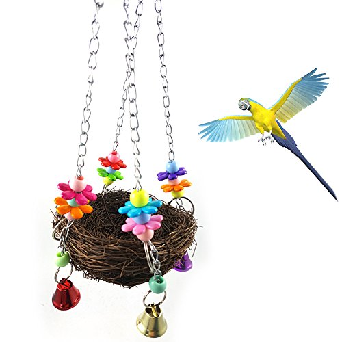 Livecity Haustier Papagei Spielzeug mit Vogel auf Kauspielzeug in Käfig, zum Aufhängen für Nymphensittiche Parakeet, zufällige Farbe von Livecity