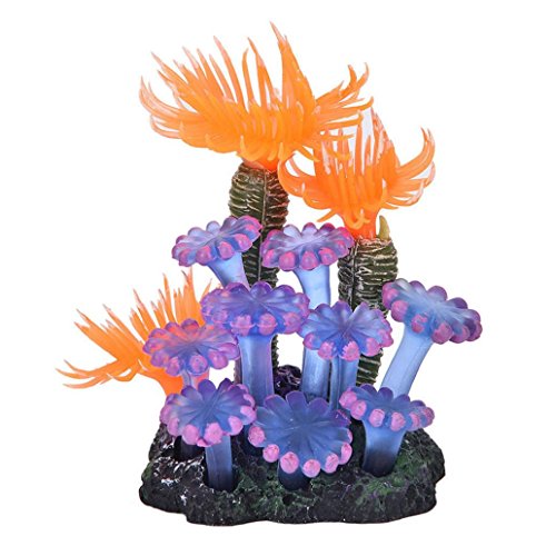 Livecity Künstliche Wasserpflanze mit Sockel, weich, Koralle, Orange von Livecity