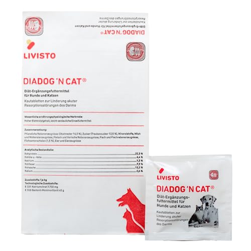 Livisto DiaDog`N Cat für Hunde und Katzen | 30er Pack | 30 x 5 g | Diätergänzungsfuttermittel für Hunde und Katzen | Kautablette zur Linderung akuter Resorptionsstörungen des Darms von Livisto