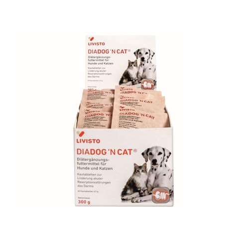 Livisto DiaDog`N Cat für Hunde und Katzen | 60er Pack | 60 x 5 g | Diätergänzungsfuttermittel für Hunde und Katzen | Kautablette zur Linderung akuter Resorptionsstörungen des Darms von Livisto