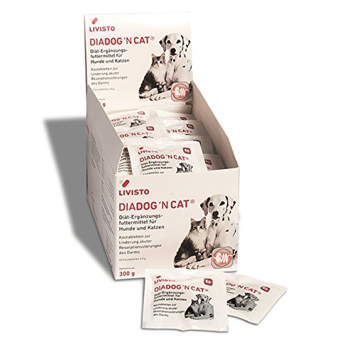 Livisto DiaDog`N Cat für Hunde und Katzen | 60er Pack | 60 x 5 g | Diätergänzungsfuttermittel für Hunde und Katzen | Kautablette zur Linderung akuter Resorptionsstörungen des Darms von Livisto