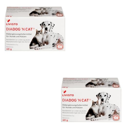 Livisto DiaDog`N Cat | Doppelpack | 2 x 12 x 5 g | Diätergänzungsfuttermittel für Hunde und Katzen | Kautabletten zur Unterstützung bei akuten Resorptionsstörungen des Darms Livisto DiaDog`N Cat | Doppelpack | 2 x 12 x 5 g | Diätergänzungsfuttermittel für Hunde und Katzen | Kautabletten zur Unterstützung bei akuten Resorptionsstörungen des Darms von Livisto