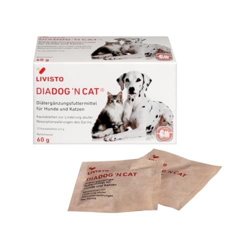 Livisto DiaDog`N Cat für Hunde und Katzen | 12 x 5 g | Diätergänzungsfuttermittel für Hunde und Katzen | Kautabletten zur Unterstützung bei akuten Resorptionsstörungen des Darms Livisto DiaDog`N Cat für Hunde und Katzen | 12 x 5 g | Diätergänzungsfuttermittel für Hunde und Katzen | Kautabletten zur Unterstützung bei akuten Resorptionsstörungen des Darms von Livisto
