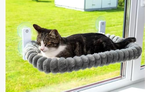Katzen Fensterliege,Fensterliege für Katzen Verwenden Sie 4 Leistungsstarke Absorptionsstecker, die 40 Pfund Gewicht Aushalten,Katzenhängematte Mit Doppelter Flüssigkeit und Atemnetz für Jede Jahresze von Liwankaqi
