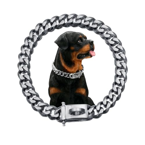 Liwankaqi Hundehalsband 15mm breit Cuban Link, Metall Hundehalsband mit Metallschnalle D Ring, Halsband Kette Hund for Edelstahl Starkes Heavy Duty 20inch (Silber) von Liwankaqi