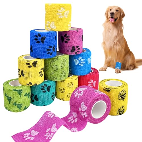 Lixiluxia 12 Rollen Selbstklebender Verband, Gipsbinden Selbstklebend, Elastische Binde, Selbsthaftende Bandage Hund Vet, Fixierbinde, Haftbandage, Pferd Bein Klebeverband, 5cm*4,5m per Rollen von Lixiluxia