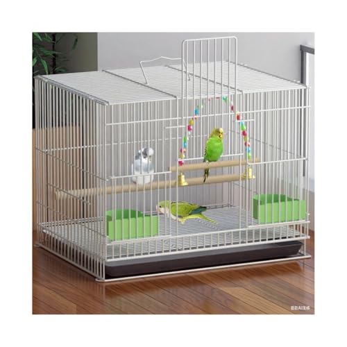Bequem Geräumiger Vogelkäfig aus Metall, Ziehtablett, mehrere Futtertüren, faltbares Design for Papageien und kleine Vögel Praktisch(Weiß,Groß) von Lizhuzhuzs28