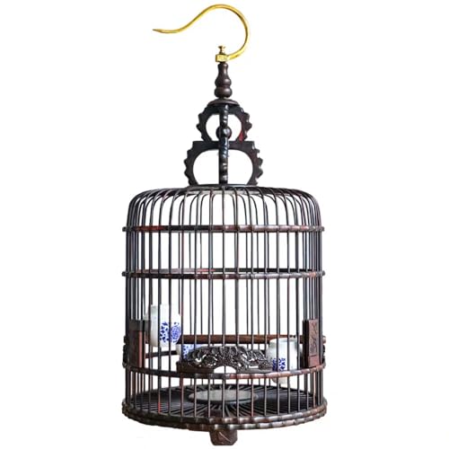 Bequem Vogelkäfig aus Holz, rund, mit Haken, tragbar for Ausgehen, Geschnitzte Vogelkäfigtaschen, Unzertrennliche und Zaunkönige Praktisch(Mittel) von Lizhuzhuzs28