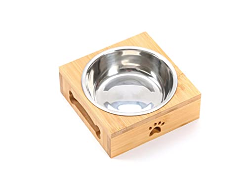 Lling Futter- und Trinknäpfe aus Edelstahl/Keramik mit Bambusrahmen für Hunde, Katzen, Welpen von Lling