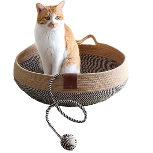 Handgewebtes Rattan-Bett, Katzenbett mit Kühlmatte und Baumwollmatte, faltbarer Schlafnest, Korb, handgefertigt, natürlicher Wiegenkratzer, Kuscheltier für Kätzchen, niedlicher Stil mit einem Handgewebtes Rattan-Bett, Katzenbett mit Kühlmatte und Baumwollmatte, faltbarer Schlafnest, Korb, handgefertigt, natürlicher Wiegenkratzer, Kuscheltier für Kätzchen, niedlicher Stil mit einem von Llpsmeng