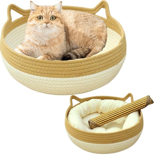 Llpsmeng Handgewebtes Katzenbett aus Baumwollseil, für alle Jahreszeiten, faltbar, Schlafnest, Korb, handgefertigt, natürlicher Wiegenkratzer, Kuscheltier für Kätzchen, niedlicher Kätzchen-Stil Llpsmeng Handgewebtes Katzenbett aus Baumwollseil, für alle Jahreszeiten, faltbar, Schlafnest, Korb, handgefertigt, natürlicher Wiegenkratzer, Kuscheltier für Kätzchen, niedlicher Kätzchen-Stil von Llpsmeng