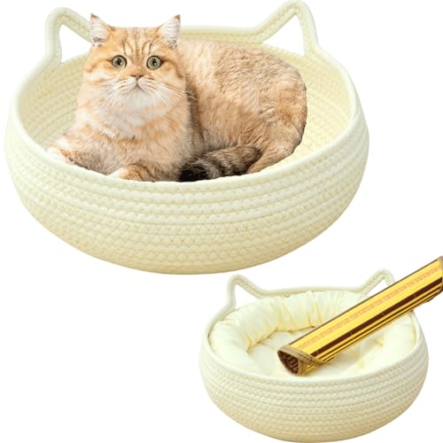 Llpsmeng Handgewebtes Katzenbett aus Baumwollseil, für alle Jahreszeiten, faltbar, Schlafnest, Korb, handgefertigt, natürlicher Wiegenkratzer, Kuscheltier für Kätzchen, niedlicher Kätzchen-Stil (klein Llpsmeng Handgewebtes Katzenbett aus Baumwollseil, für alle Jahreszeiten, faltbar, Schlafnest, Korb, handgefertigt, natürlicher Wiegenkratzer, Kuscheltier für Kätzchen, niedlicher Kätzchen-Stil (klein von Llpsmeng