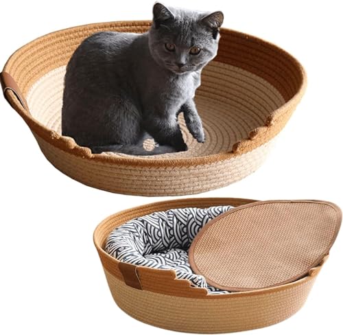 Llpsmeng Handgewebtes Katzenbett aus Baumwollseil, für alle Jahreszeiten, faltbar, Schlafnest, Korb, handgefertigt, natürlicher Wiegenkratzer, Kuscheltier für Kätzchen, niedlicher Stil (mittel) von Llpsmeng