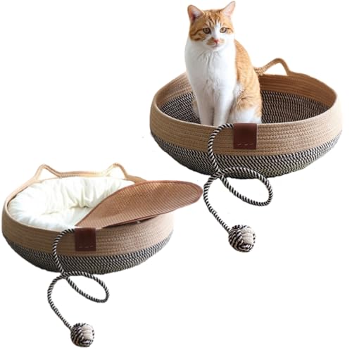 Llpsmeng Handgewebtes Rattan-Bett, Katzenbett mit Kühlmatte und Baumwollmatte, faltbarer Schlafnest, Korb, handgefertigt, natürlicher Wiegenkratzer, Kuscheltier für Kätzchen, niedlicher Stil mit einem Llpsmeng Handgewebtes Rattan-Bett, Katzenbett mit Kühlmatte und Baumwollmatte, faltbarer Schlafnest, Korb, handgefertigt, natürlicher Wiegenkratzer, Kuscheltier für Kätzchen, niedlicher Stil mit einem von Llpsmeng