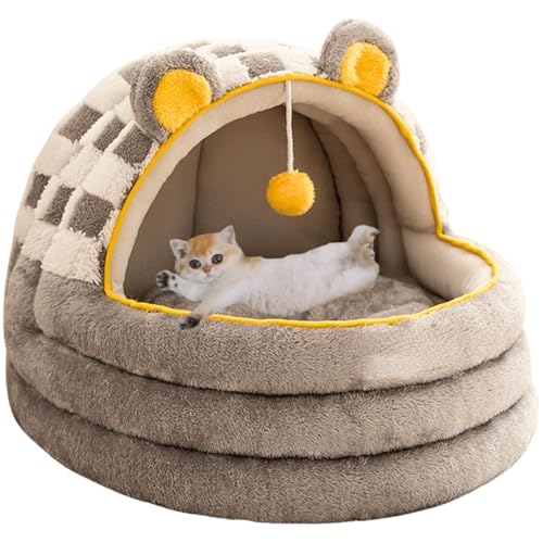 Llpsmeng Katzenbetthöhle, niedliches Katzenbett für den Innenbereich, schöne Katzenhäuser für drinnen, warme Höhlenbetten für Welpen und Kätzchen (Grau, mittel) von Llpsmeng