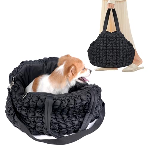 Modische gesteppte Tragetasche für kleine Hunde mit Haltegurt, große Puffer-Hobo-Tasche, Polsterung, Schultertasche für Welpen und Katzen, bis zu 7,7 kg, Schwarz von Lmbabter