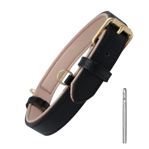 Lmlpt Hundehalsband aus Leder, weich gepolstert, strapazierfähig, stark, bequem, einfach, mit verstellbarer, rostfreier Metallschnalle, bestes Geschenk für kleine, mittelgroße und große Hunde, Schwarz Lmlpt Hundehalsband aus Leder, weich gepolstert, strapazierfähig, stark, bequem, einfach, mit verstellbarer, rostfreier Metallschnalle, bestes Geschenk für kleine, mittelgroße und große Hunde, Schwarz von Lmlpt
