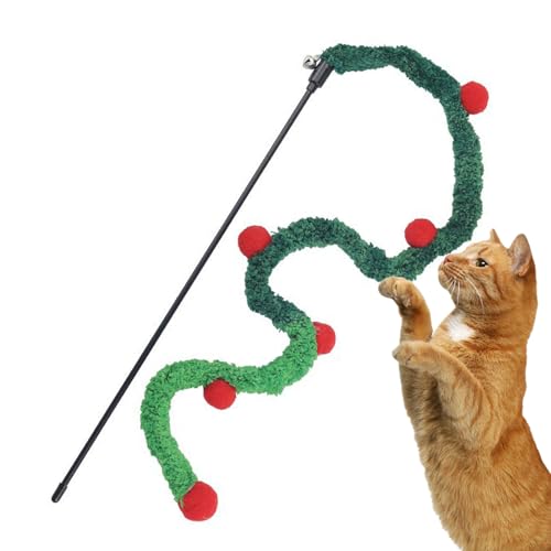 Katzen-Teaser-Zauberstab, Katzen-Teaser-Stick-Spielzeug - Interaktives Weihnachtsspielzeug für Haustiere,Buntes Plüsch-Katzenfänger-Spielzeug, attraktiv für Katzen, Kätzchen, die Übungen spielen Lnhgh von Lnhgh