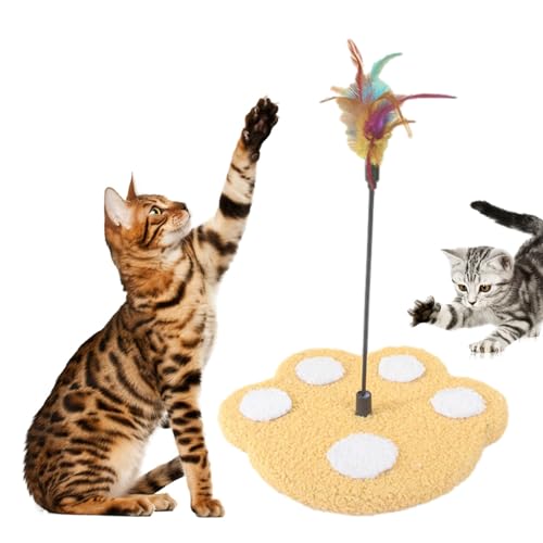 Lnhgh Feder-Katzenspielzeug-Zauberstab,Katzen-Feder-Zauberstab-Spielzeug | Katzenspielzeugstab mit Pfotenabdruckbasis und Glöckchen - Lustiges Katzenspielzeug, stabiles Federstab-Katzenspielzeug von Lnhgh
