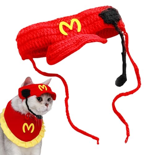 Lnhgh Lustige Haustiermütze, Katzenstrickmütze,Kellner gestrickte Hundekopfbedeckungsmütze - Cartoon-Haustier-Cosplay-Kappen, gestricktes Kellner-Haustier-Hut-Stirnband für fröhliches Party-Cosplay von Lnhgh