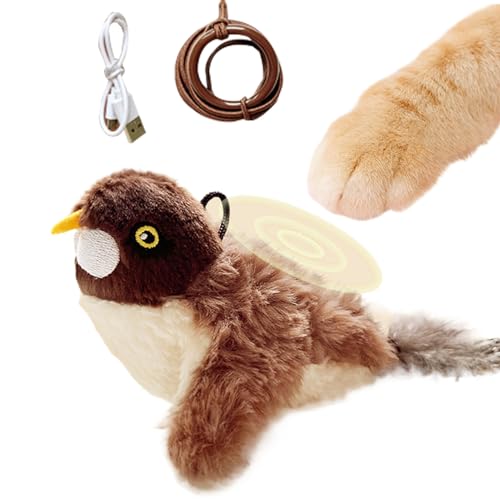 Lnhgh Zwitschernder Vogel Katzenspielzeug | Flatternde Flügel Spatz Katzenangel | Wiederaufladbares Plüschspielzeug Zur Förderung Von Bewegung, Jagdtrieb & Unterhaltung von Lnhgh
