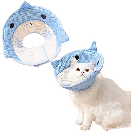 Lnichot Halskrause Katze Einstellbarer Halskrause Katze Halsband Nach der Operation Schutzhalsband für Katzen Kätzchen und Welpen (Blauhai, L(Gewicht 5-9kg)) von Lnichot