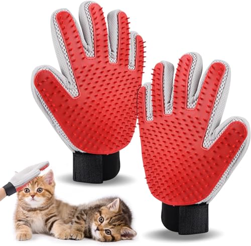 1 Paar Katzenhandschuh, Katzen Handschuhe Fellpflege, Doppelseitige Katzenbürste Handschuh, Fellhandschuh für Katzen, Haustier Handschuh für Kurzhaar und Langhaar von Lnjya