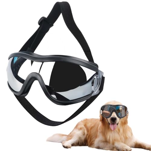 Hund Sonnenbrille Medium bis Large Hund | UV transparente Hundebrille mit verstellbarem Riemen | Winddichte Anti-Staub Schneefeste Haustier Gläser | Augenbekleidung Schutz für Reisen Skifahren von Lnjya