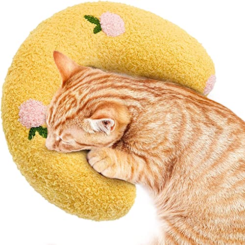 Lnjya Kissen für Katzen | weiches Haustierspielzeug | Kissen für Katzen | Plüschtiere für Katzen | U-förmige Kissen zum Schlafen, Ausruhen und Spielen (Gelb) von Lnjya