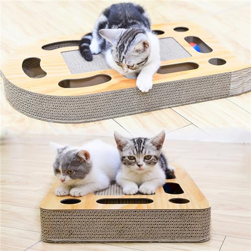 3-in-1-Kratzkratzer für Katzen, Krallenschärfer aus Karton für Haustiere, Kratzunterlage mit Rollball-Spielzeug, Kratzbrettbett für gesunde Krallen, Schutz von Möbeln, Linderung von Stress von Lnlscle