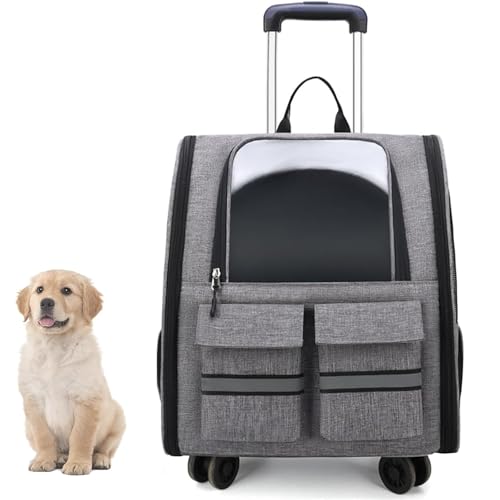 Faltbarer Tiertransporter auf Rädern für Hunde & Katzen, Reisetasche mit stabilem Rahmen & Trolley und Teleskopgriff, zusammenklappbaren Rädern & Aufbewahrungstaschen (Large 36x31x50cm) von Lnlscle