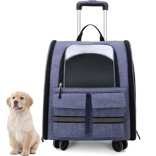 Faltbarer Tiertransporter auf Rädern für Hunde & Katzen, Reisetasche mit stabilem Rahmen & Trolley und Teleskopgriff, zusammenklappbaren Rädern & Aufbewahrungstaschen (Large 36x31x50cm) von Lnlscle