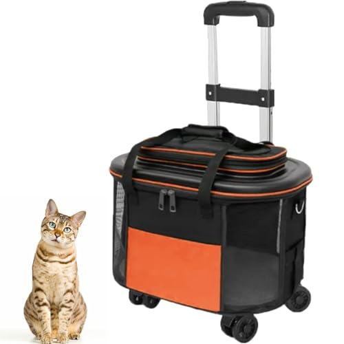 Haustier-Reisetransporter, tragbarer Tiertransporter mit Rädern und Teleskopgriff, tragbarer Tiertransporter, atmungsaktives Netz, Katzentransporter für unter 10 kg von Lnlscle