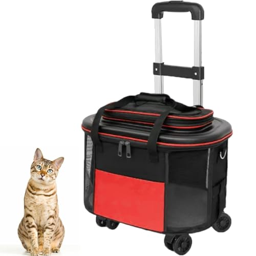Haustier-Reisetransporter, tragbarer Tiertransporter mit Rädern und Teleskopgriff, tragbarer Tiertransporter, atmungsaktives Netz, Katzentransporter für unter 10 kg von Lnlscle