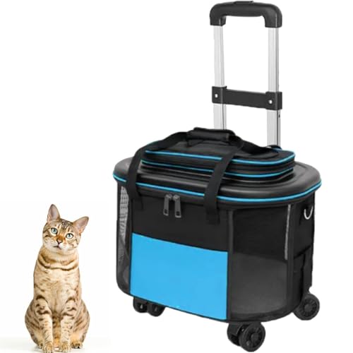 Haustier-Reisetransporter, tragbarer Tiertransporter mit Rädern und Teleskopgriff, tragbarer Tiertransporter, atmungsaktives Netz, Katzentransporter für unter 10 kg von Lnlscle