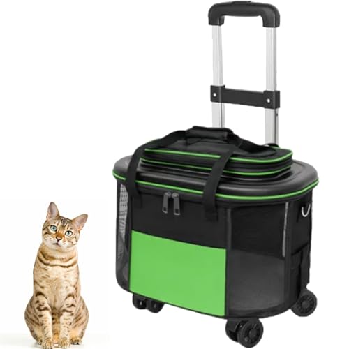 Haustier-Reisetransporter, tragbarer Tiertransporter mit Rädern und Teleskopgriff, tragbarer Tiertransporter, atmungsaktives Netz, Katzentransporter für unter 10 kg von Lnlscle