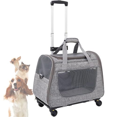 Pet Carrier Rucksack für Katzen & Hunde, Faltbar Travel Cat Carrier Mit Rädern, Verstellbaren Riemen Und Kostenlose Katze Spielzeug für Auto, Wandern (Kleine Bis Mittlere Haustiere) von Lnlscle