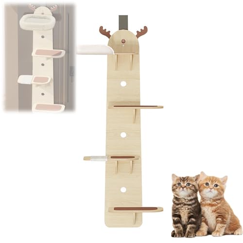 Über Der Tür Kratzbaum Mit Regalen, 150cm Multi-Level Hängenden Climber für Indoor-Katzen, Stabile & Sichere 4-Ebenen Über Der Tür Kratzbaum Climber, Platzsparende Wand Montierte Leiter von Lnlscle