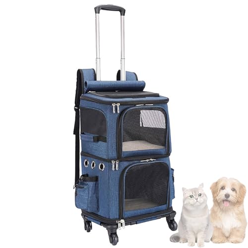 Zusammenklappbarer Tiertransporter auf Rädern für Katzen und Hunde, Katzentransporter mit Rädern, atmungsaktives Netzdesign und ausziehbarer Griff, tragbare Reisetiertransporttasche Zusammenklappbarer Tiertransporter auf Rädern für Katzen und Hunde, Katzentransporter mit Rädern, atmungsaktives Netzdesign und ausziehbarer Griff, tragbare Reisetiertransporttasche von Lnlscle