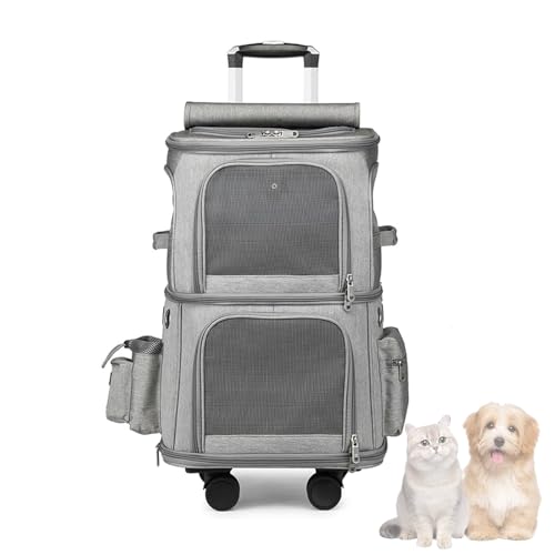 Zusammenklappbarer Tiertransporter auf Rädern für Katzen und Hunde, Katzentransporter mit Rädern, atmungsaktives Netzdesign und ausziehbarer Griff, tragbare Reisetiertransporttasche Zusammenklappbarer Tiertransporter auf Rädern für Katzen und Hunde, Katzentransporter mit Rädern, atmungsaktives Netzdesign und ausziehbarer Griff, tragbare Reisetiertransporttasche von Lnlscle