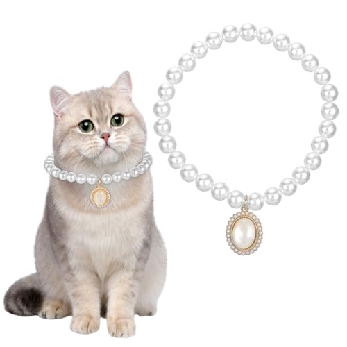 Lnngub Perlen-Katzenhalsband, Katzenperlen-Halskette mit ovalem Kristallanhänger für Katzen, Hunde, Haustier, Hochzeit, Party, Größe M Lnngub Perlen-Katzenhalsband, Katzenperlen-Halskette mit ovalem Kristallanhänger für Katzen, Hunde, Haustier, Hochzeit, Party, Größe M von Lnngub