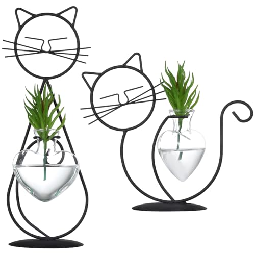 Kitty Vase Anzuchtstationen, Eisenständer mit Glasterrarien für Zimmerpflanzen, niedliche Hydrokultur-Zwiebel-Pflanzgefäße, Anzuchtpflanzgläser, Anzuchtstation, Vase für Wasserpflanzen, Farne von Lnrueg