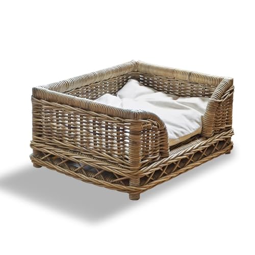 Loberon Hundebett Gorron, Wunderschöne Flechtkunst, Praktischer Einstieg, Hundekorb, Wohn-Accessoire, Rattan, Baumwolle, antikbraun von Loberon