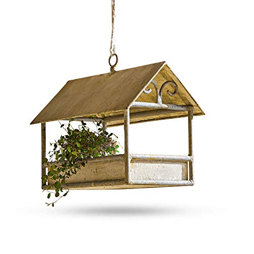 Loberon Vogelhaus Rantolla, Shabby-Chic, Wasser- & frostresistent, zum Aufhängen oder Hinstellen, Antik-Patina, Gartendekoration, Gartenzubehör, Eisen, antikbraun von Loberon