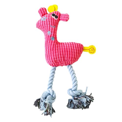 Loboo Idea Pet Plush Chew Toy Teeth Cleaning Bite Resistant Deer Shape Squeaky Cat Dog Chewing Toy with Cotton Rope (Rose Red) von Loboo Idea